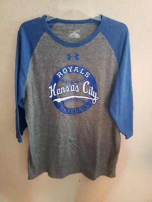 Kansas City Royals Gray Shirt w/ Blue Raglan Sleeves Size XL by Under Armour - Image 1 of 3