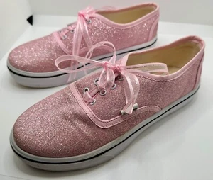 Ladies Vans Shoes Pink Glitter Pink Laces Size 9 1/2 Excellent Condition - Picture 1 of 8