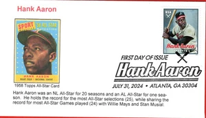 Hank Aaron, First Day Cover Showing 1958 All-Star Baseball Card - Picture 1 of 1