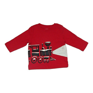 Jumping Beans Toddler Baby Boy Train Shirt Sz 12M Red White Long Sleeve Cotton 