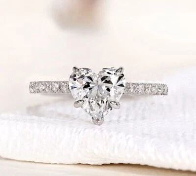 1.20Ct Heart Cut Shape IGI Lab Grown Diamond/CVD Engagement Ring 14K White Gold - Image 1 of 4