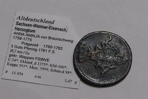 🧭 🇩🇪 GERMANY SAXONY-WEIMAR-EISENACH 3 PFENNIG 1761 B79 #Z7578 - Picture 1 of 3