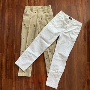 2 set lot Ralph Lauren Boys Pants Size 12 tan and white - Picture 1 of 9