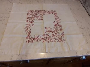 Vintage 32 x 28  Embroidered Tablecloth Red and White - Picture 1 of 1