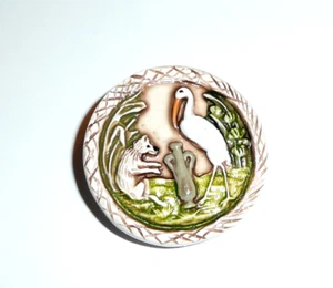 Pretty Stork & Fox Large Round Art Stone Ceramic Shank Button 1-5/16" - Picture 1 of 8