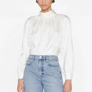 Marco Plegable Falsa Cuello Blusa en Seda Blanco Leopardo Talla Pequeña NUEVA CON ETIQUETAS - Imagen 1 de 11