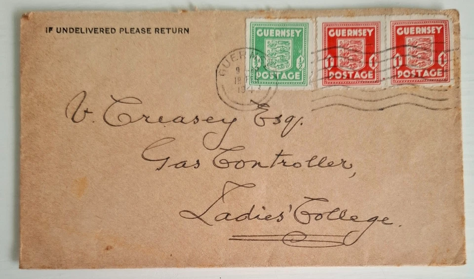 1943 Guernsey occupation stamps on cover see details - Image 1 of 1