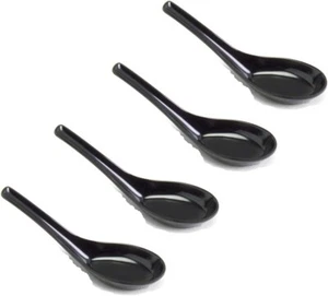 4 Pack Chinese Black Melamine Wonton Soba Rice Ramen Noodle Soup Spoon 3192x4 - Picture 1 of 7