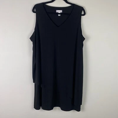 Vestido asimétrico tejido líquido Susan Graver en capas para mujer 1X negro sin mangas Foto 1 de 4