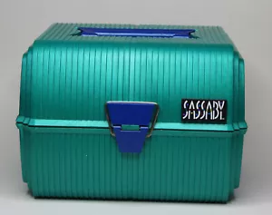 Sassaby Teal e Blu Vintage Trucco Treno Astuccio Scatola Organizer con Vassoio Specchio - Foto 1 di 12