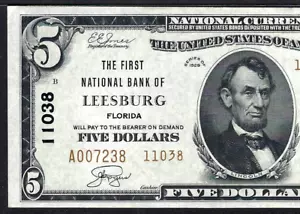 🇺🇸FL 1929 $5 TYPE-TWO ♚♚LEESBURG, FLORIDA♚♚ PMG CH ABOUT UNC 58 EPQ - Picture 1 of 3
