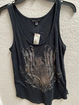 Rock & Republic Women's Size S Tank Top Black Silver Beaded Rhinestone Eagle NWT - Image 1 of 4