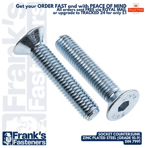 Tornillos avellanados M6 Alta Resistencia 10.9 Brillante Zinc Chapado Enchufe Allen - Imagen 1 de 6