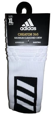 Adidas Creator 365 Calcetines de Baloncesto Crew 1 Par Hombres 12-16 Blanco con Logo Negro NUEVO Foto 1 de 4