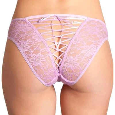 Calcinha Peek A Boo com cadarço abertura traseira estilo espartilho lavanda roxa 1782 média - Imagem 1 de 4