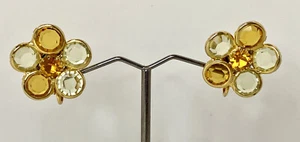 Vintage Ohrclips goldfarben gelbe Glasblume  - Bild 1 von 12