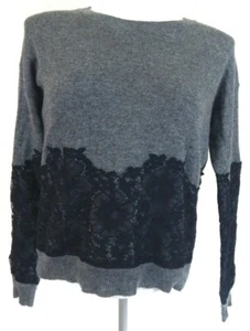 Topshop Women's 2 Sweater Gray Lace Applique Crew Neck Pullover EUC Free Ship - Picture 1 of 3