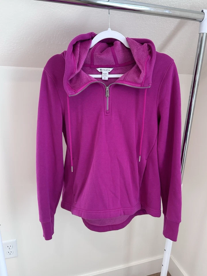 Athleta Acogedora Karma 1/4 Cremallera Sudadera con Capucha Suave Felpa Forrada Sudadera Para Mujer S Fucsia Foto 1 de 4