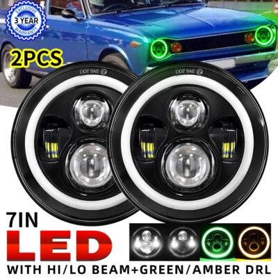 Proyector ojo de ángel halo verde/ámbar redondo 7" faros LED para 240SX 1989-1998 Foto 1 de 4