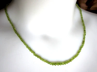 62ct Natural Peridot Bead Necklace / 20 inches / 925 Sterling Silver - Image 1 of 4