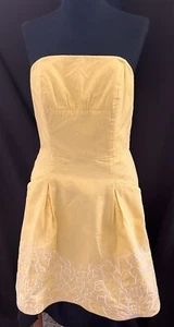 Lilly Pulitzer Yellow Dahling Blooms Cotton Strapless Blossom Dress - Size 4 - Picture 1 of 6