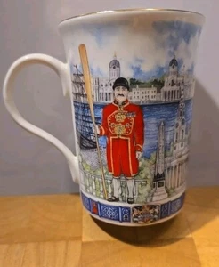 London Heritage Coffee/Tea Mug/Cup-England-James Sadler-Thameside Gold Rim EUC - Picture 1 of 6
