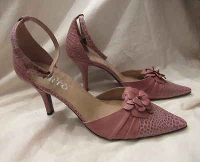 Franco Sarto Punta Punta Correa Tobillo Gatito Tacón Animal Estampado Cuero Zapatos 8.5M Foto 1 de 4