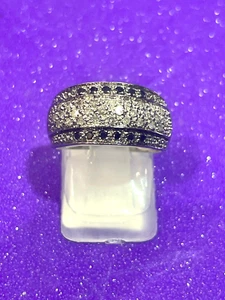 9ct White Gold Diamond & Black Sapphire Ring - Picture 1 of 3