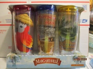 Jimmy Buffett Margaritaville, 3 Piece Insulated Tumbler Cup Set  (26 Oz)  Nib - Picture 1 of 15
