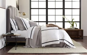 $475+tax MATOUK CLASSIC LOWELL 600TC COTTON PERCALE QUEEN FLAT SHEET WHITE BLACK - Picture 1 of 6