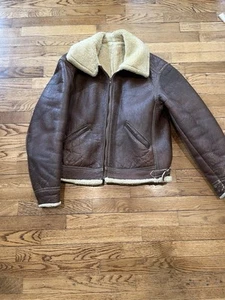 Vintage Distressed Shearling and Leather Handmade Coat--Men's Bomber- Size S(?) - Picture 1 of 24