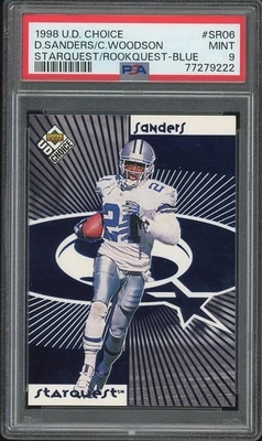 1998 UD Choice #SR06 Starquest Blue D. Sanders Charles Woodson RC PSA 9- Raiders - Image 1 of 2