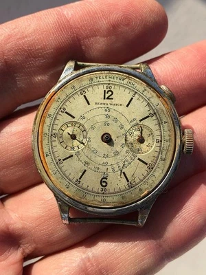 Chronograph Berna Watch Movement Valjoux 22 Monopusher Not Working For Parts - Immagine 1 di 4