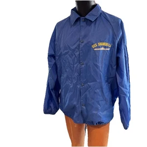 Chaqueta cortavientos azul abotonada grande USS Shangri-La vintage para hombre - Imagen 1 de 6