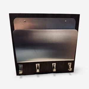 Handmade Sturdy Wall Hanging Mail & Key Hooks Organizer Wood w/Stainless - Picture 1 of 7