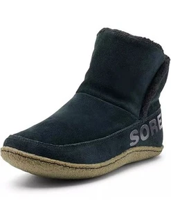 Sorel Nakiska Bootie Womens Sz 7.5 Black Slip On Suede Faux Fur Sherpa Lined - Picture 1 of 10