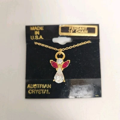 Austrian Crystal July Birthstone Angel Shaped Charm Necklace 18"  — 第 1/4 张图片