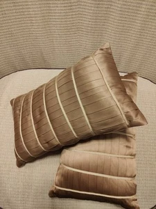 SHERIDAN Beige & Gold, 100% Silk, Rouched Pleated Cushions - Picture 1 of 4