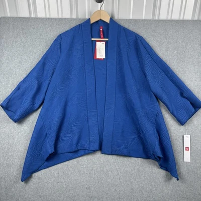 IC Collection Connie K Jacket Womens L Blue Textured Kimono Open Front USA NEW - Image 1 of 4