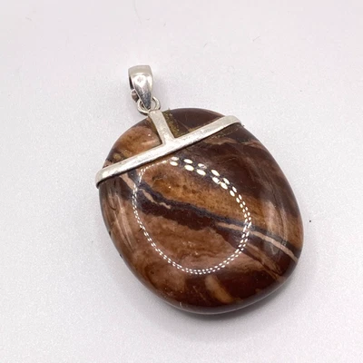 Chocolate Jasper pendant 925 silver mount Mark Bajerski handmade 5cm gemstone — 第 1/4 张图片