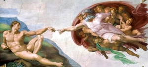 Erschaffung Adams (geschnitten) Gemälde von Michelangelo Reproduktion - Bild 1 von 6