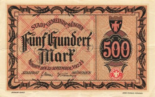 Germany (Munchen) 500 Mark 1922 Huge note,no other at ebay Rare