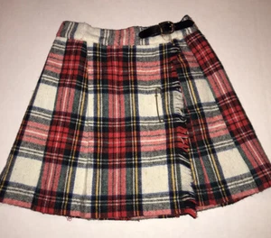 Vtg Girls plaid Wool Skirt Kilt w/ Buckle, Fringe and Pin sz 5 - Picture 1 of 10