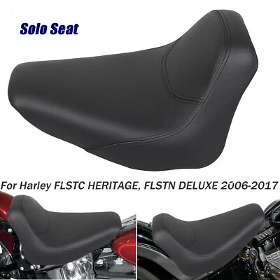 Black Driver Solo Seat For Harley Heritage Softail Classic Deluxe FLSTN 06-17 Foto 1 de 4