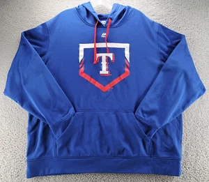 Texas Rangers Majestic Hoodie Mens 2XL Blue Baseball Spell Out Sports Logo MLB - Picture 1 of 11