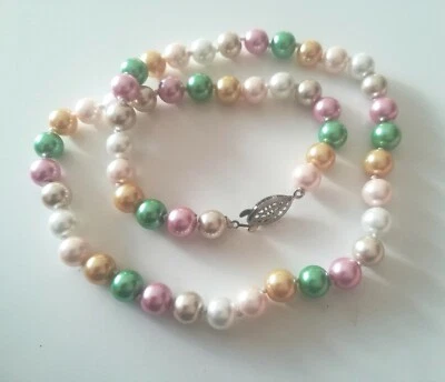 COLLANA BELLISSIME PERLE MULTICOLORI NATURALI CHIUSURA ARGENTO 925 FATTA A MANO - Immagine 1 di 4