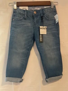 Gap Kids 1969 Jeans Girls 6 R Skinny Blue denim Crop and roll Adjustable NEW - Picture 1 of 13