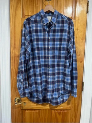 Camisa Preppy Para Hombre Billy Reid Azul Rojo Con Botones Manga Larga Talla Grande Foto 1 de 4