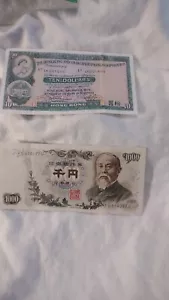 Nippon Ginko 1000 Yen Japanese and Hong Kong 10 Dollar Bill - Picture 1 of 6