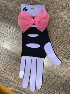 Pink Black Bow Stretch Gloves Fingerless Halloween 80’s Costume Stranger Things - Picture 1 of 2